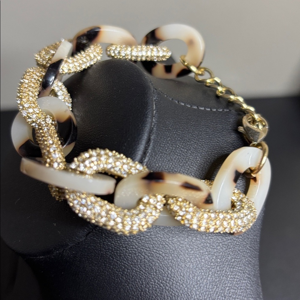 Baublebar Tortoise Shell and Gold Chunky Chain Bracelet Rhinestone Jewelry - Picture 2 of 6